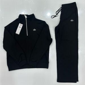 ALO Yoga Black Quarter Zip Pullover Top with Pants